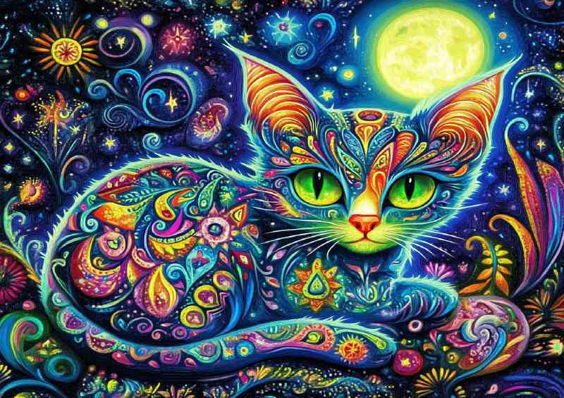Colorful cats in the style of folk art with vibrant colours | Di-Bond
