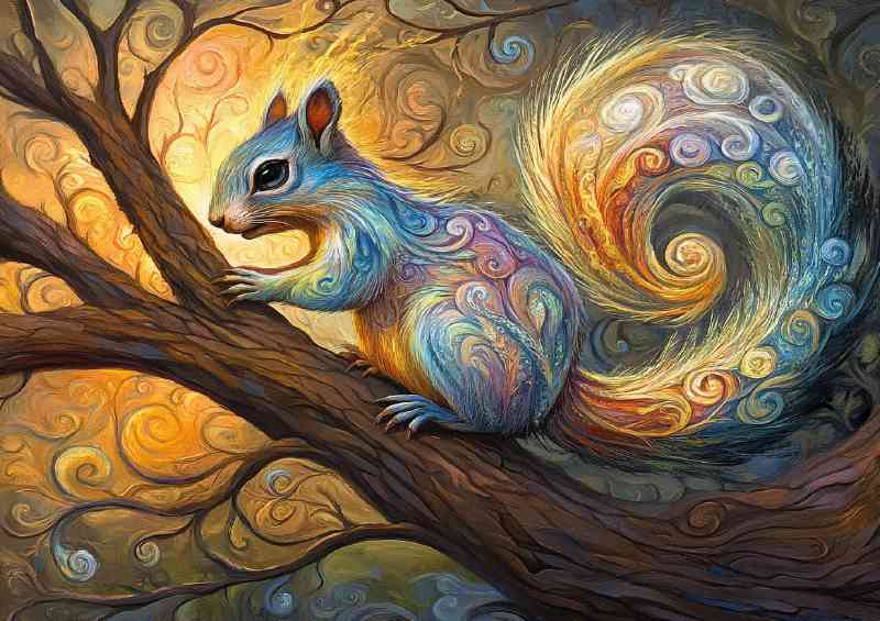 Colorful fantasy art of an iridescent squirrel | Metal Poster