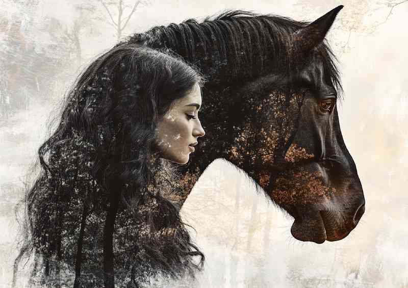 Double exposure of a woman and a horse | Di-Bond