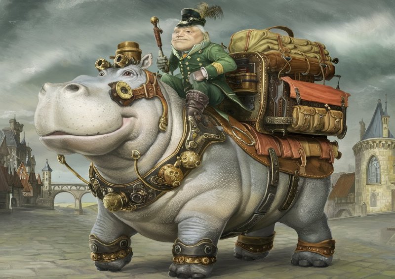 Whimsical a cloudy sky andthe giant hippo | Metal Poster