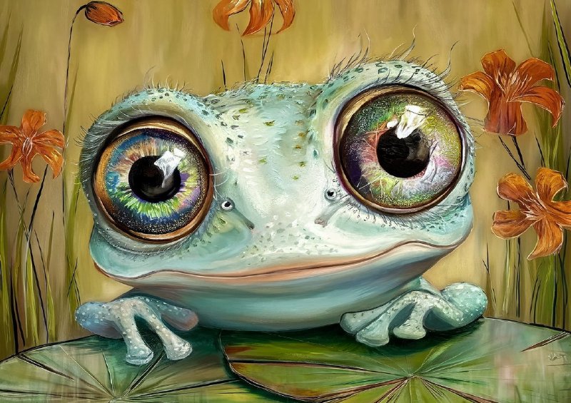 Whimsical a frog with large mesmerized | Canvas