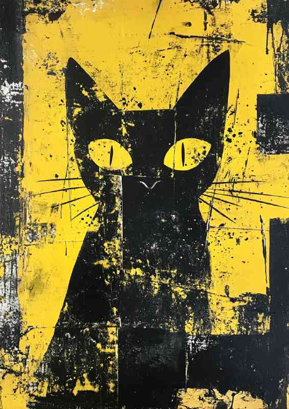 Abstract painting of an edgy cat mixed black media collage | Metal Poster