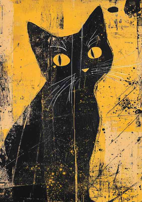 Abstract painting of an edgy cat mixed media collage | Metal Poster