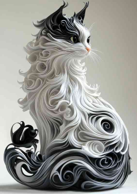 Beautiful cat made of white and black swirls | Metal Poster