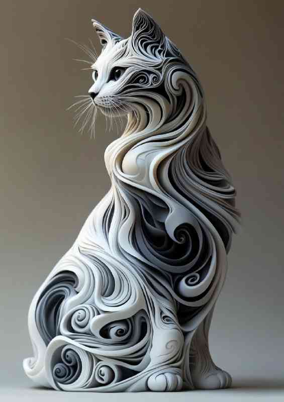 Cat made of white and black swirls | Canvas
