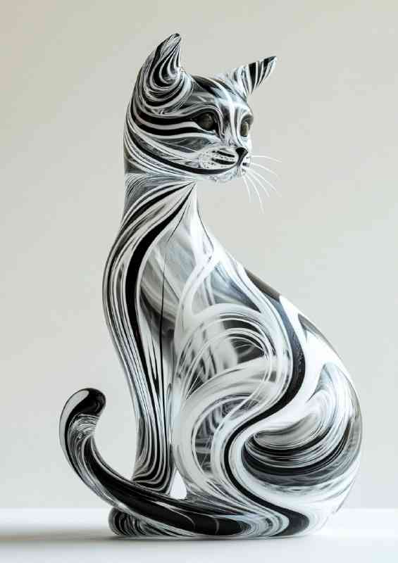 Cat sculpture with black and white swirls | Metal Poster