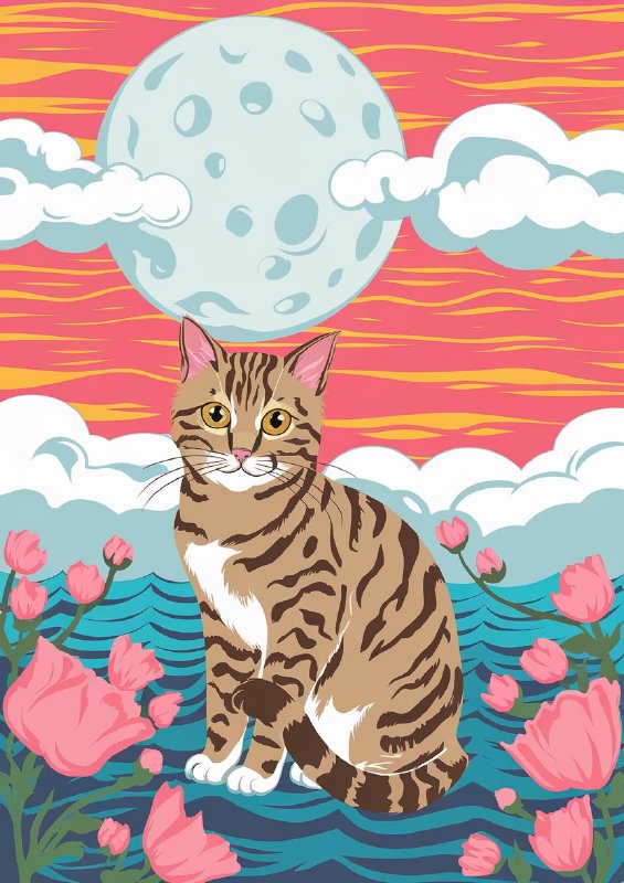 Cat with vibrant yellow eyes is sitting | Poster