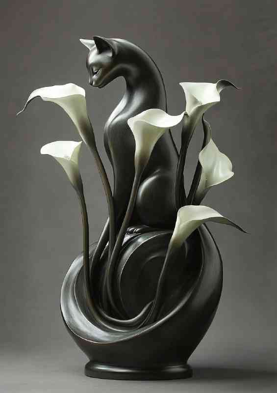 Cats calla lilies sculpture | Metal Poster