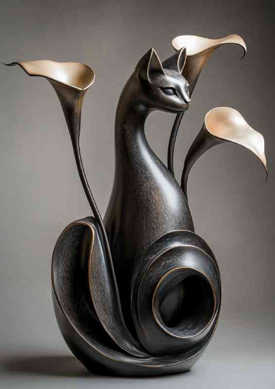 Cats calla lilies three dimensional sculpture style | Metal Poster
