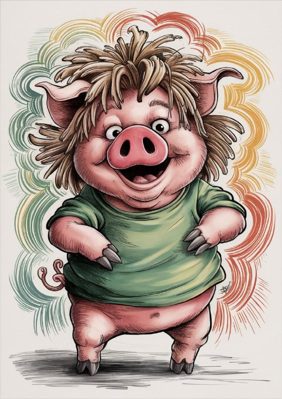Colour graphite pencil drawing of a happy pig | Di-Bond