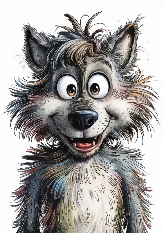Colour graphite pencil drawing of a shaggy wolf | Metal Poster