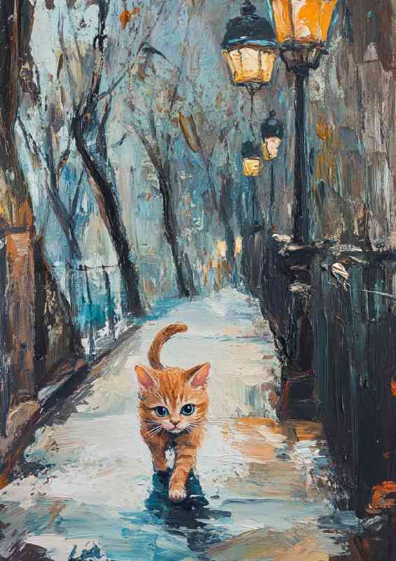 Kitten walks along the embankment in Paris | Poster