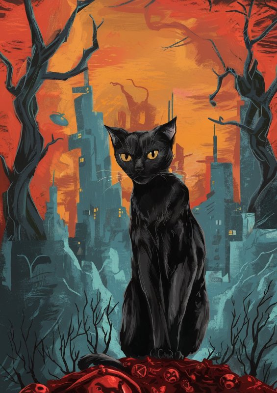 Striking and vivid scene of a black cat sitting | Poster