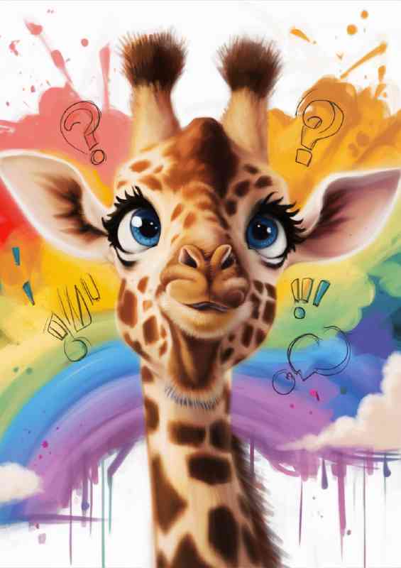 The catoon baby girraffe with rainbow colours | Poster