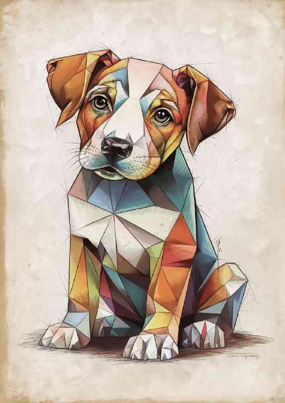 The geometric little puppy dog earty colours | Metal Poster