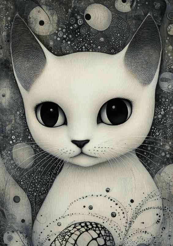 White cat with black eyes and nose white fur on | Poster