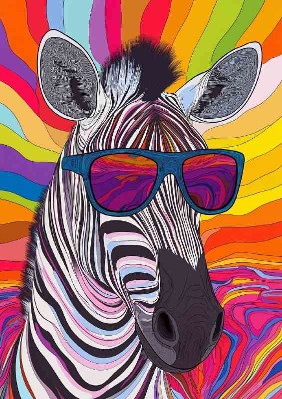 Zebra wearing sunglasses in the background is abstract | Metal Poster