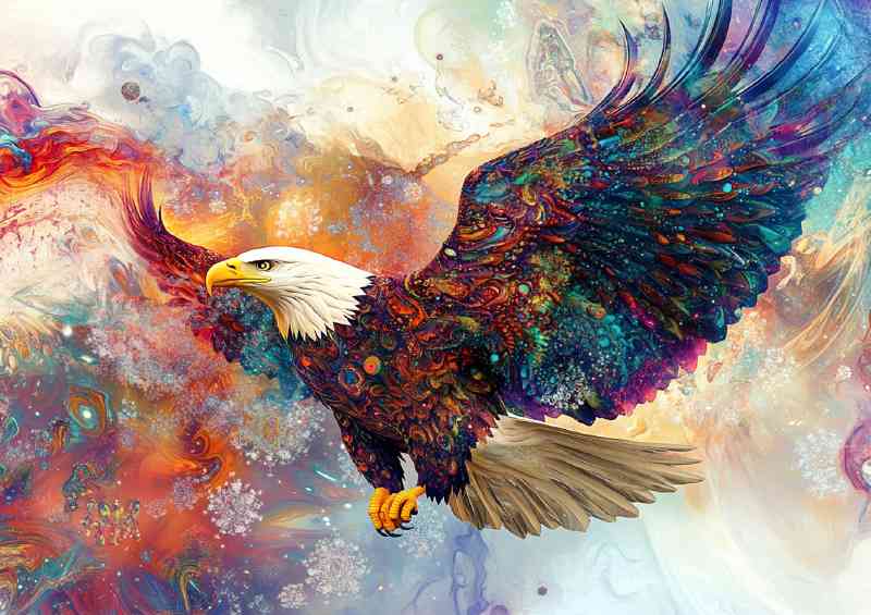 Bald eagle with wings spread colorful fractal pallette | Poster