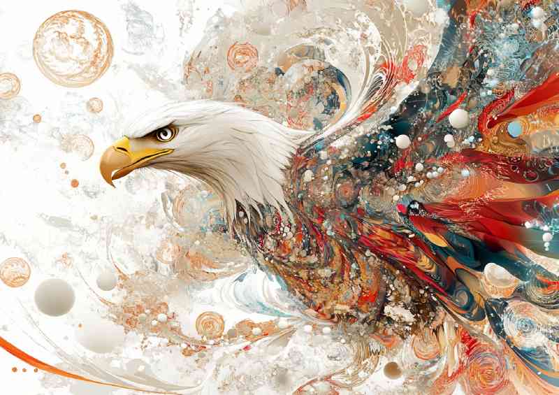 Bald eagle with wings spread in a colorful and dynamic | Metal Poster