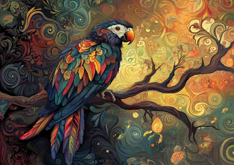 Beautiful colorful parrot sitting on a tree | Poster
