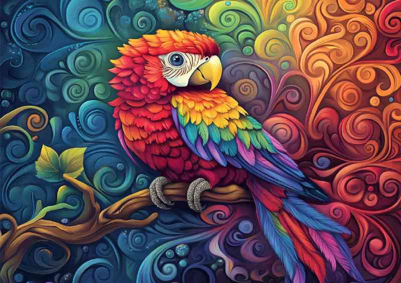 Beautiful colorful parrot sitting on a tree branch | Metal Poster