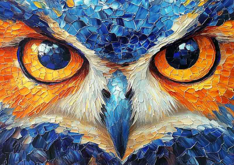 Beautiful owl eyes mosaic style painting with big eyesblue | Poster