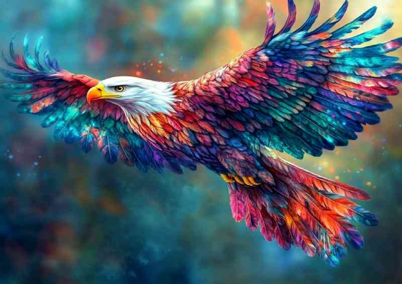 Colorful eagle in flight its feathers swirling | Di-Bond