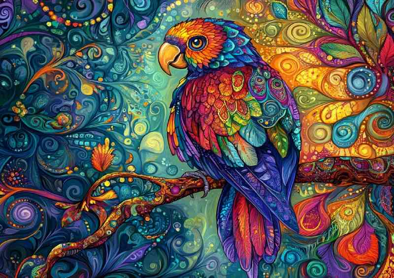 Colorful parrot sitting on a tree branch | Metal Poster