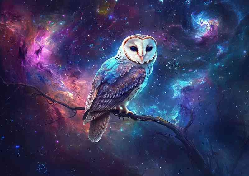 Owl perched on an elegant branch surrounded by night sky | Poster