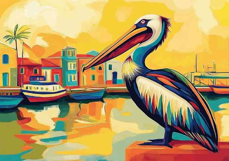 Pelican perched on the edge of a harbor | Di-Bond