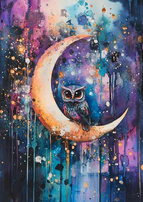 Cute owl sitting on the crescent moon | Canvas