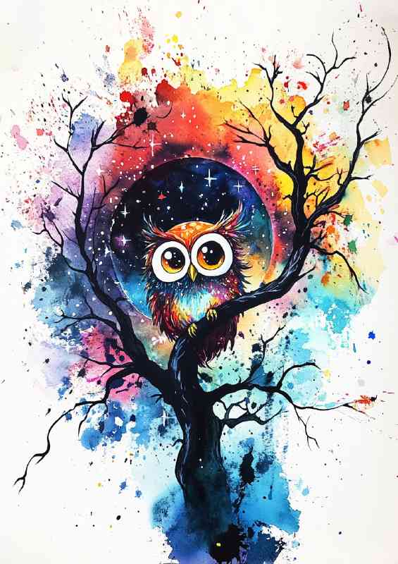 Owl sitting in a tree on the moon | Di-Bond