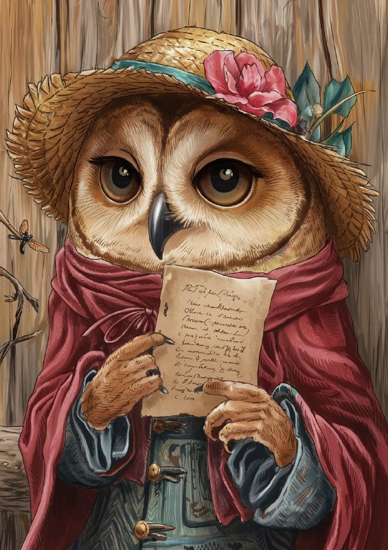Owl wearing a straw hat | Di-Bond