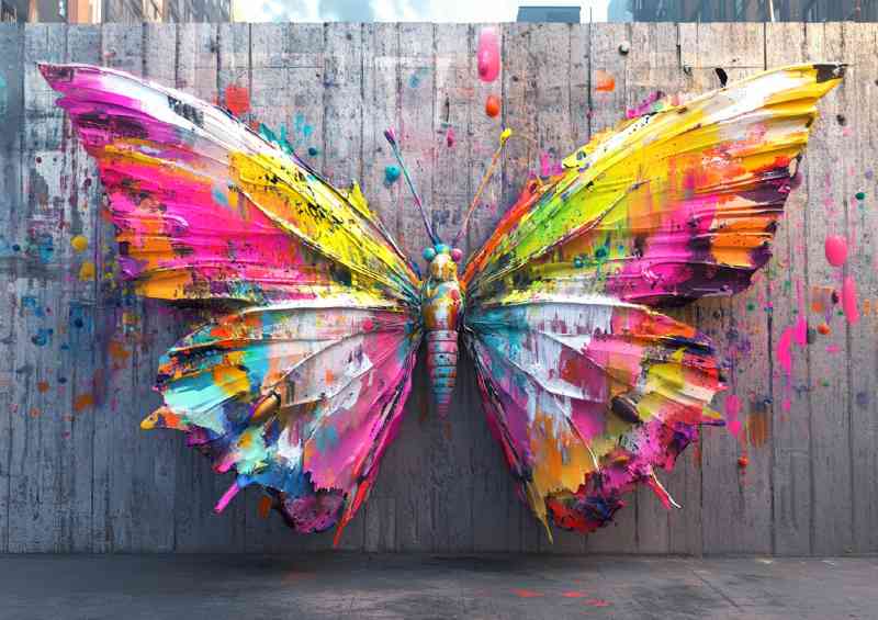 A colorful butterfly made of paint with its wings | Metal Poster
