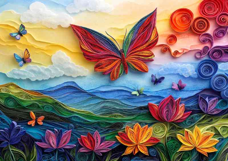 Colorful butterfly flying over the rainbow colored | Metal Poster
