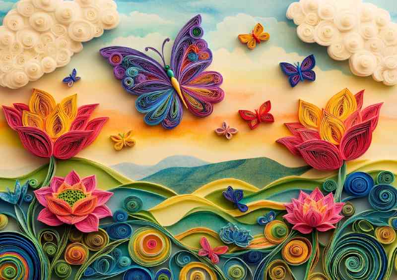 Colorful butterfly flying over the rolling hils | Poster