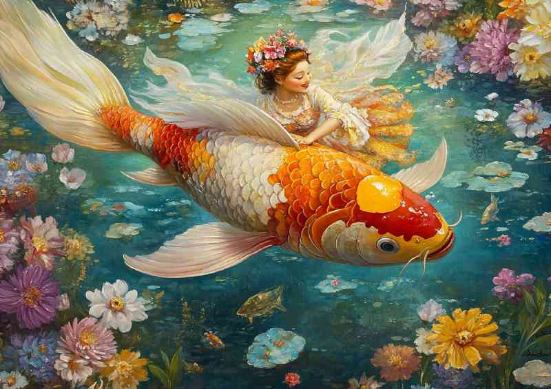 Koi fish with Angel wings colorful | Metal Poster