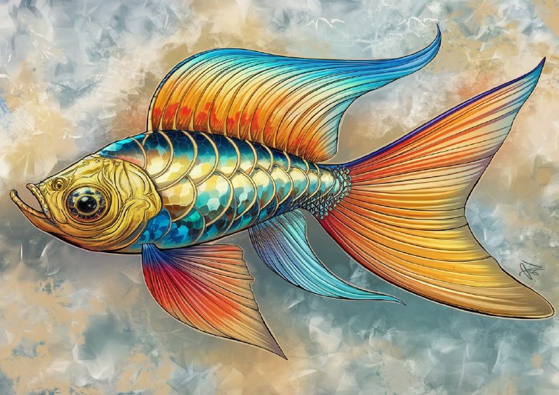 Vibrant and intricately designed fish with a golden fin | Di-Bond