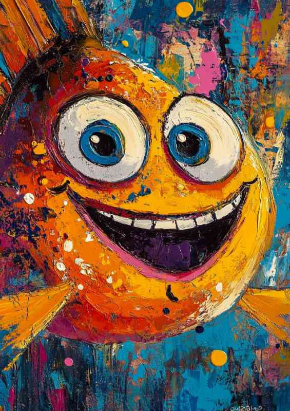 Abstract art painting of happy funny fish | Metal Poster