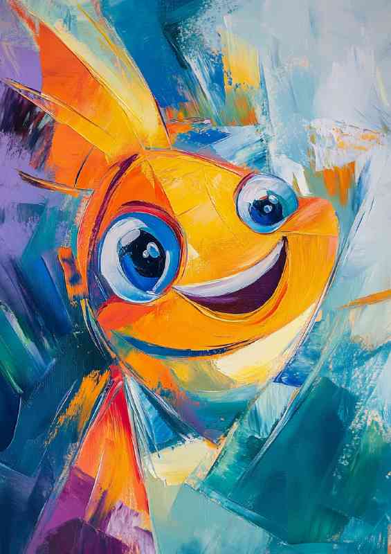 Abstract art painting of happy funny fish and cute | Metal Poster