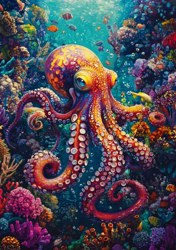 Colorful octopus swimming under the sea | Poster