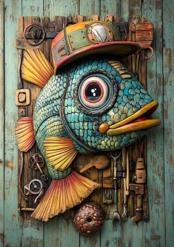Colorful surreal painting of an anthropomorphic fish | Metal Poster