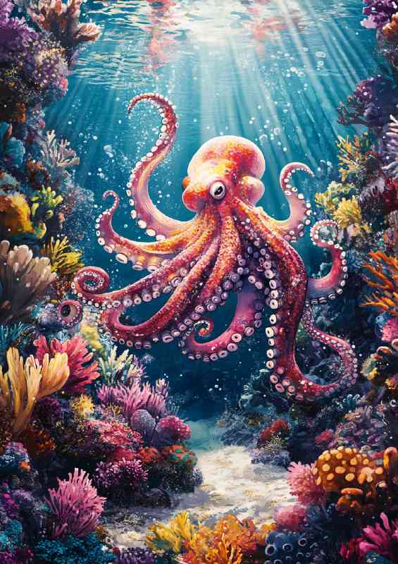 Octopus in the ocean surrounded by vibrant sun rays | Di-Bond
