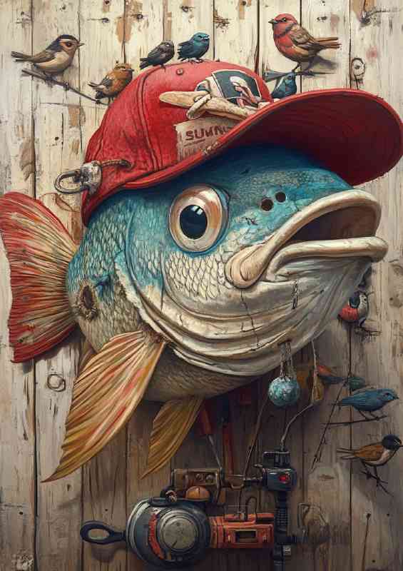 Whimsical surreal colorful fish | Metal Poster