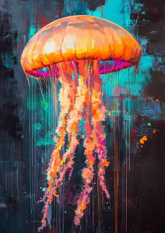 jellyfish oil painting abstract large brush strokes detailed | Metal Poster