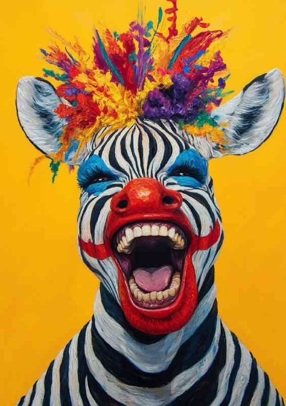 Clown zebra laughing face colorful hair | Metal Poster