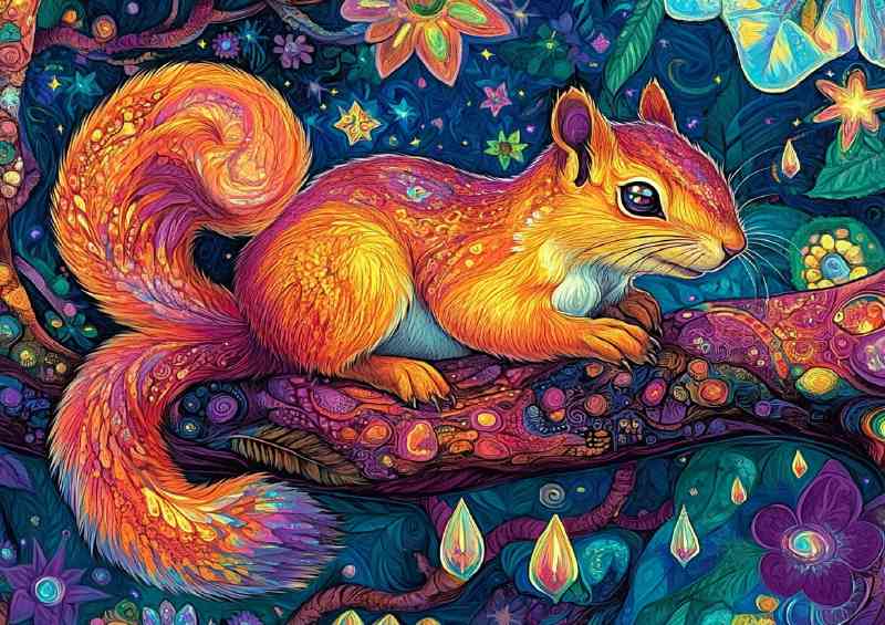 A colorful detailed psychedelic style painting of a squirrel | Di-Bond