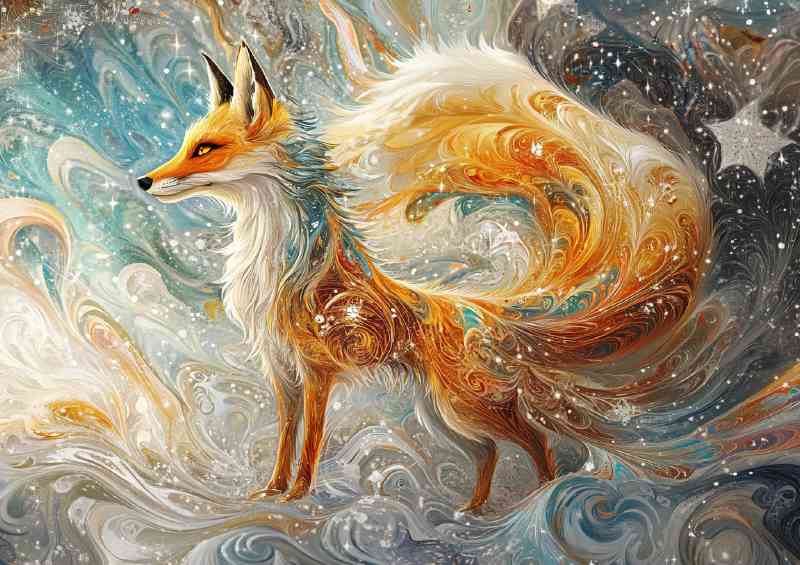 Whimsical and vibrant digital painting of an elegant red fox | Poster