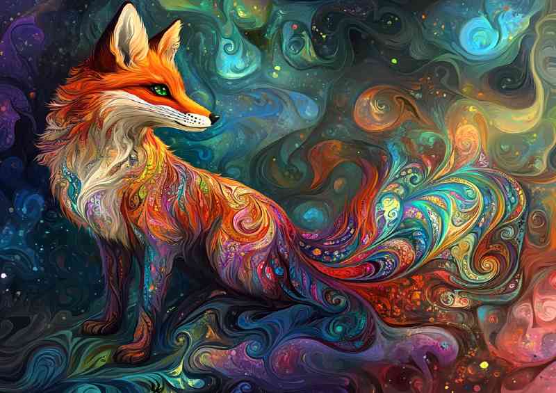 Whimsical and vibrant digital painting of an enchanted fox | Poster