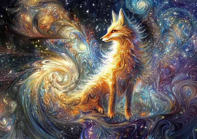 Whimsical and vibrant fox with swirly tail | Canvas